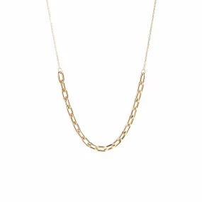 14k Gold Large Square Oval Link Station Necklace