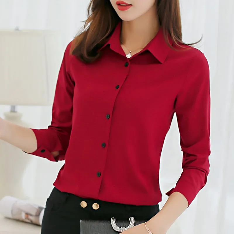 2021 BIBOYAMALL  Blouse Women Chiffon Office Casual Long Sleeve Sizes S -2XL