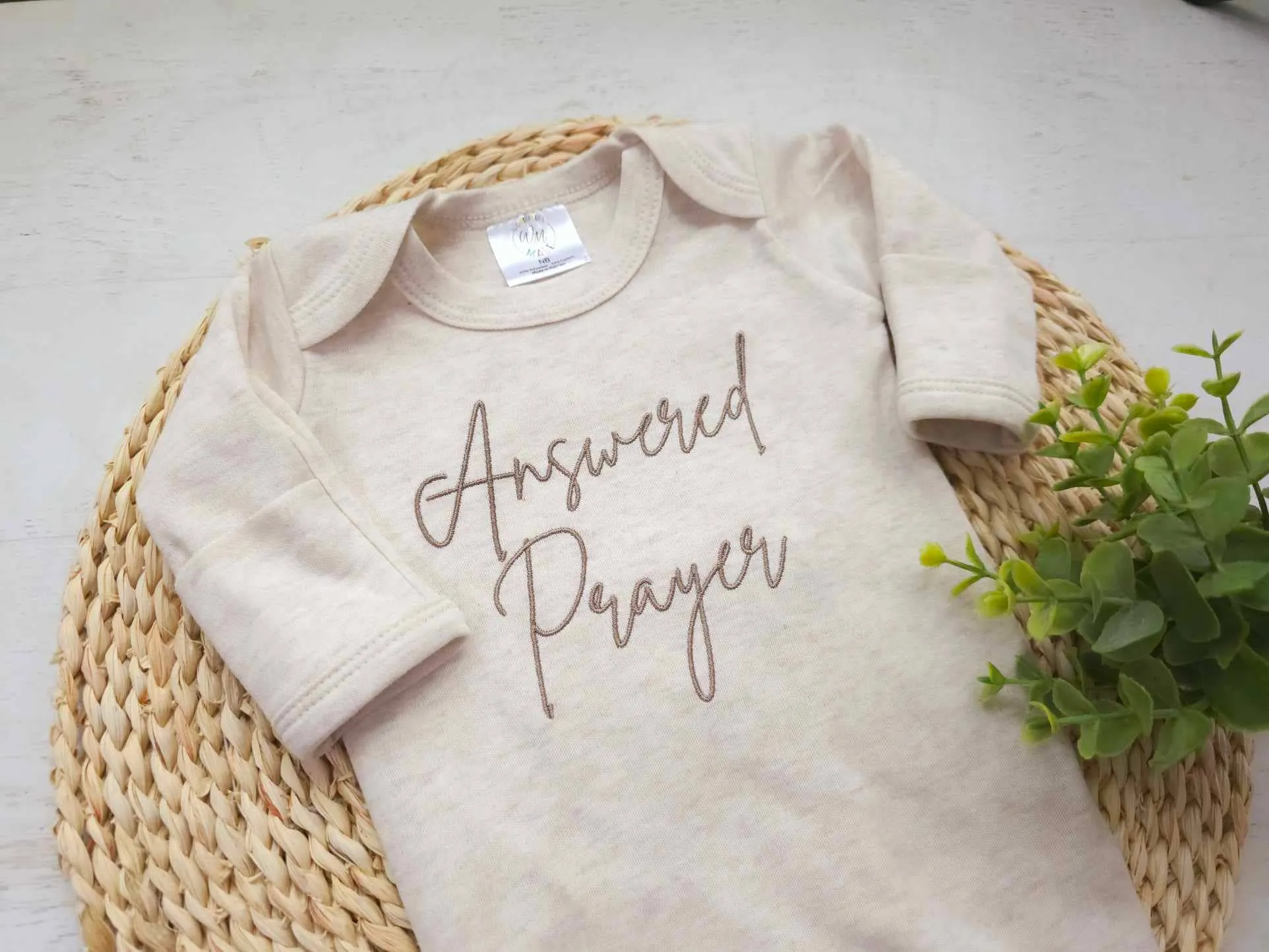 Answered Prayer Long Seeve Onesie | Oatmeal