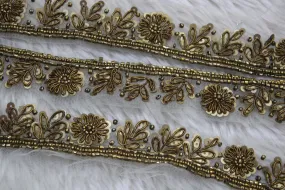 Antique Golden Floral Sequins and Beads Handwork Embroidered Border