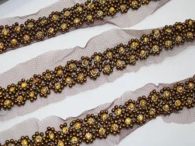 Antique Golden Floral Stone Work Embroidered Border