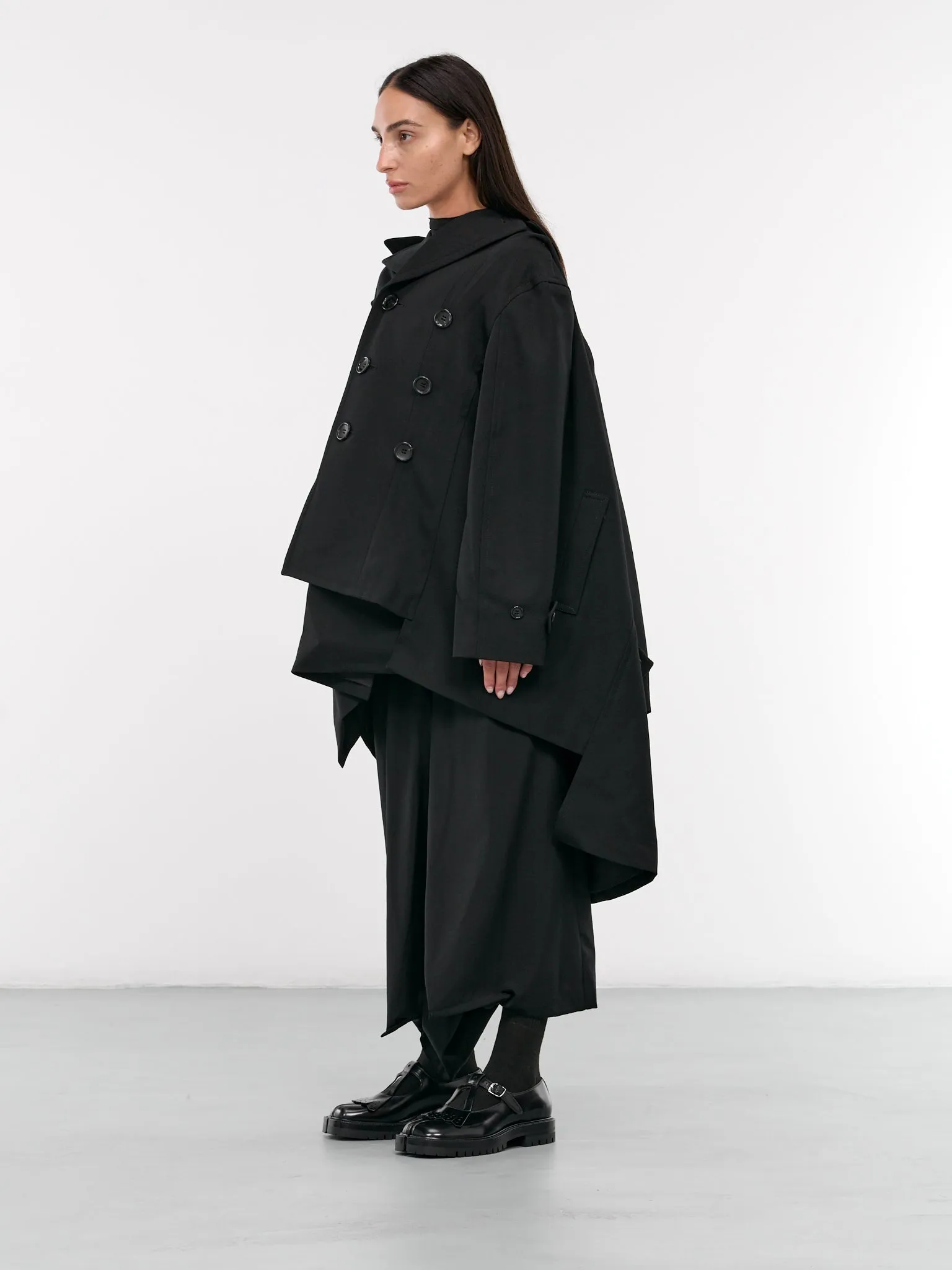 Asymmetric Draped Coat (GN-C001-051-BLACK)