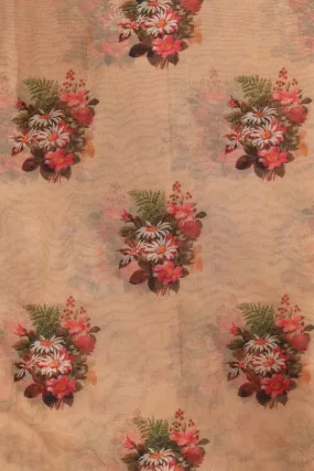 Beautiful Multi Color Floral Butta Digital Print On Beige Organza Fabric