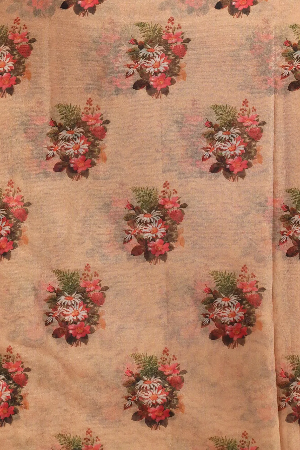 Beautiful Multi Color Floral Butta Digital Print On Beige Organza Fabric