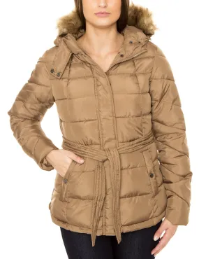 BELTED PARKA W/ FAUX FUR HOOD