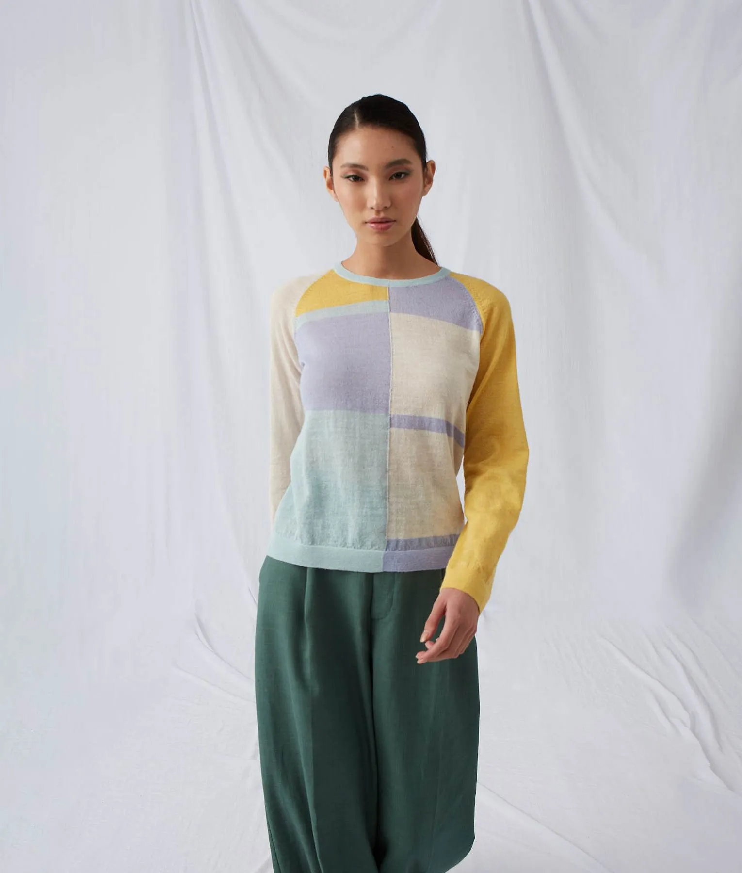 Blocked Intarsia Crew Sweater