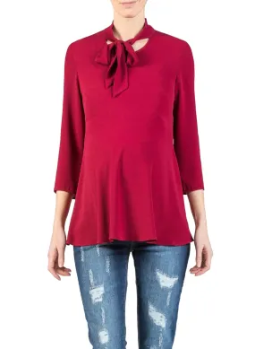 Bow Neck Maternity Shirt - Red