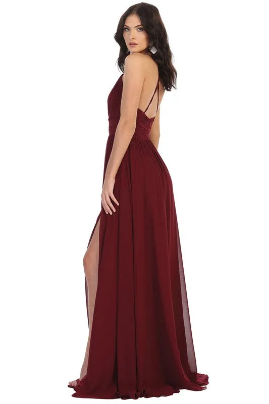 Bridesmaid Formal Prom Dress chorded rib