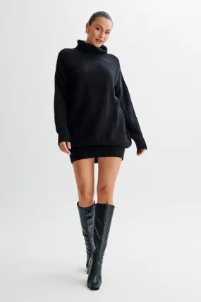 Celeste Long Sleeve Knit Mini Dress - Black