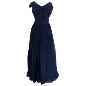 CHRISTIAN DIOR New York 1950s Navy Blue Chiffon Gown