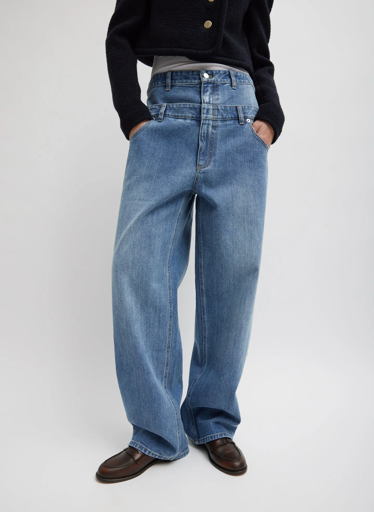 Classic Wash Denim Double Waisted Slouchy Carpenter Jean