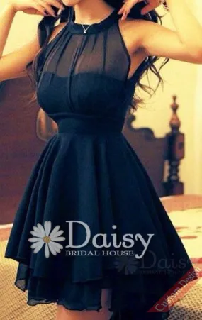 Custom Chiffon Party Dress High-low Chiffon Dress Navy Cocktail Bridesmaid Dress(CST1004)