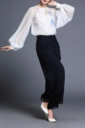 DL Fusion Ellen Porcelain Chiffon White Blouse/Shirt & Pants - Summer, Porcelain Shirt, Best Selling