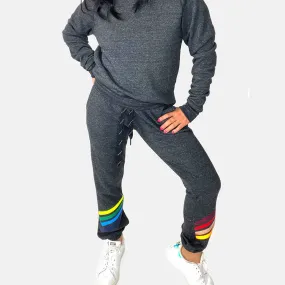 Gemma Cozy Chic Grey Joggers - Rainbow Stripe