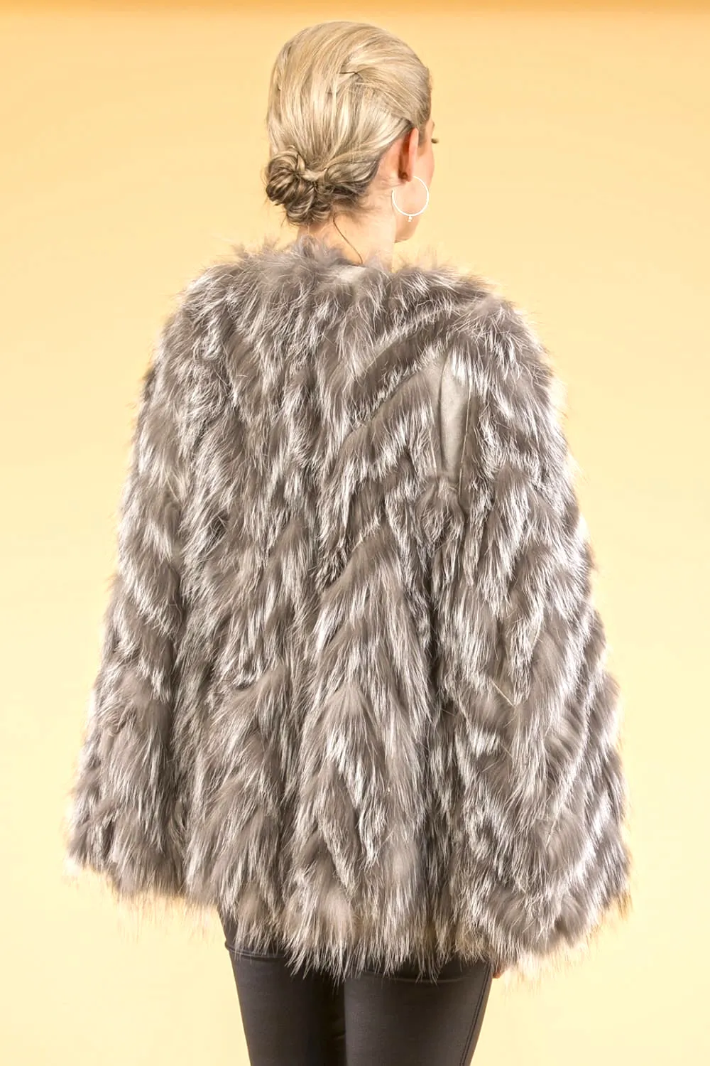 Grey Fox Fur and Suede Cape