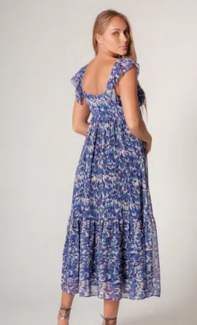 Lavender Brown Navy Blue Floral Maxi Dress