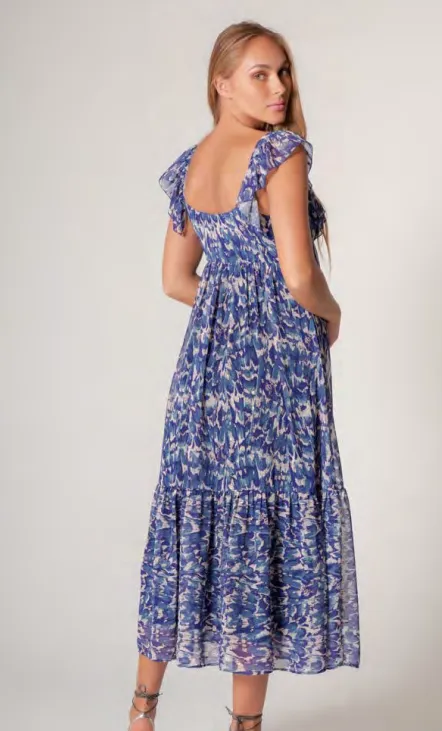 Lavender Brown Navy Blue Floral Maxi Dress