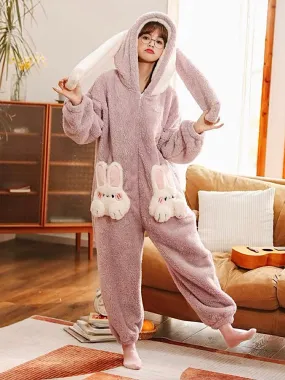 Lilac Bunny Cozy Dreamy Winter Fleece One-Piece Pajama