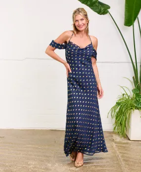 Navy Foil Cold Shoulder Maxi Dress