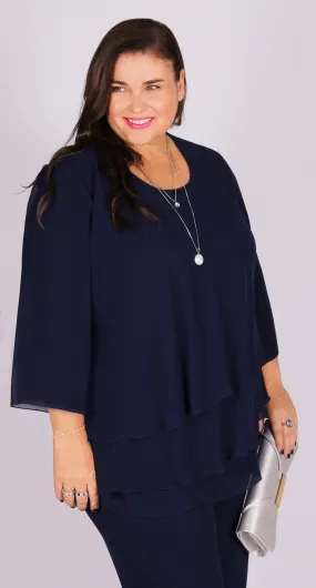 Rosaline Chiffon Layer Top Navy