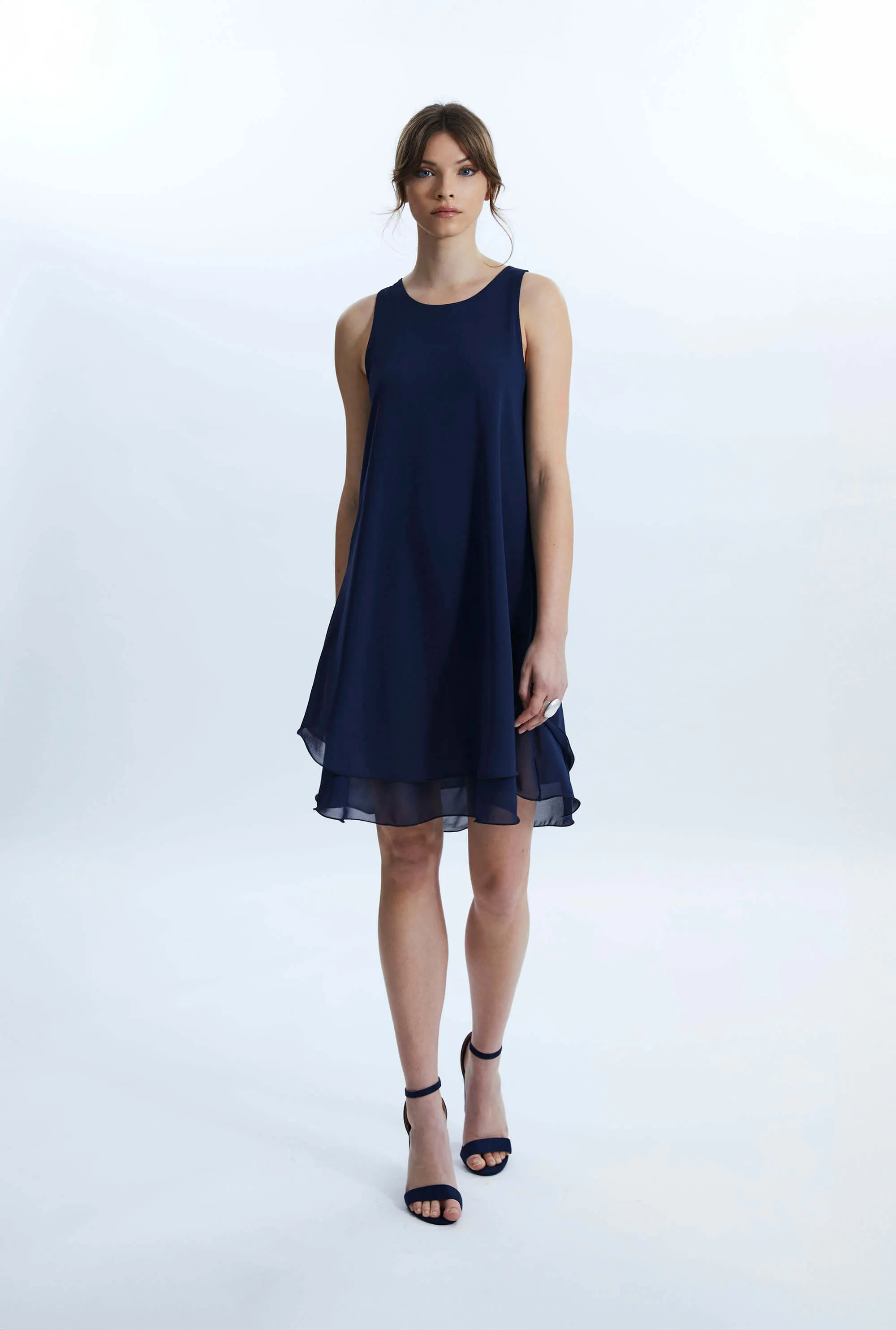 Sleeveless Wave Hem Dress Navy