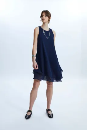 Sleeveless Wave Hem Dress Navy