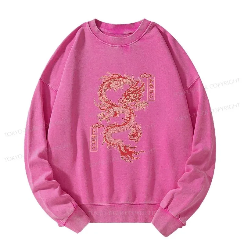 Tokyo-Tiger Dragon With Ball Totem Washed Sweatshirt