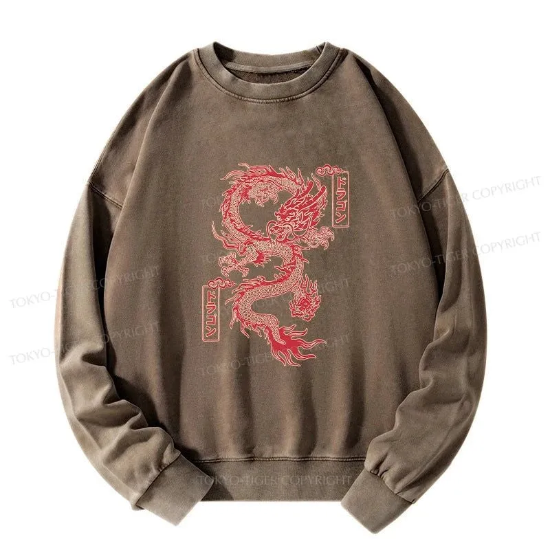 Tokyo-Tiger Dragon With Ball Totem Washed Sweatshirt