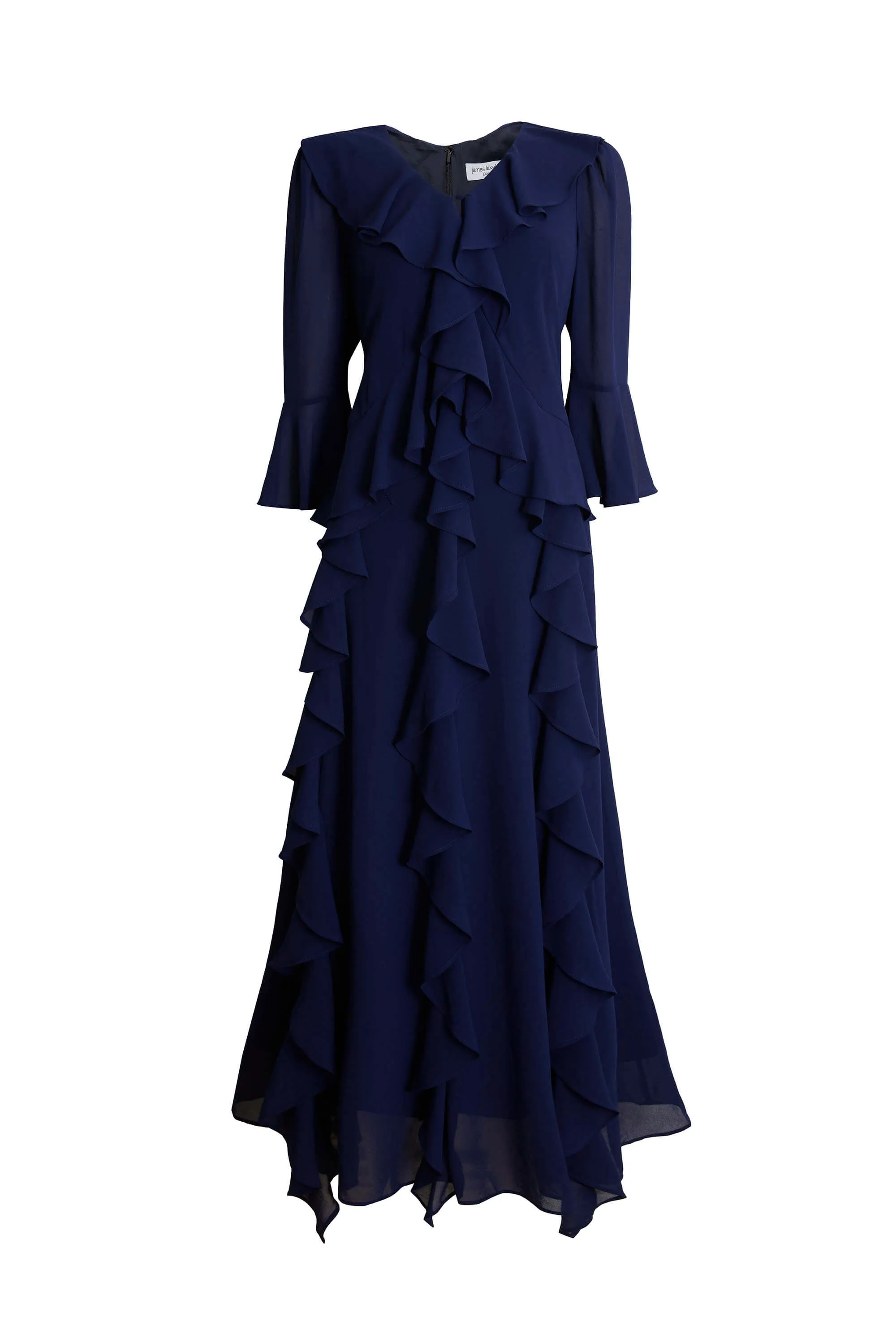 V-neck Chiffon Ruffle Dress In Navy