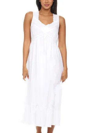 Women's Cotton Victorian Nightgown, Priscilla Sleeveless Lace Trimmed Deep V-neck Long Night Dress